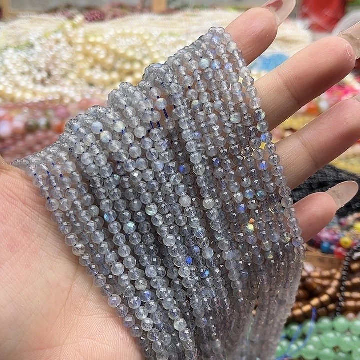 玛瑙/玉髓珠宝半成品未镶嵌一条4mm左右灰月光刻面