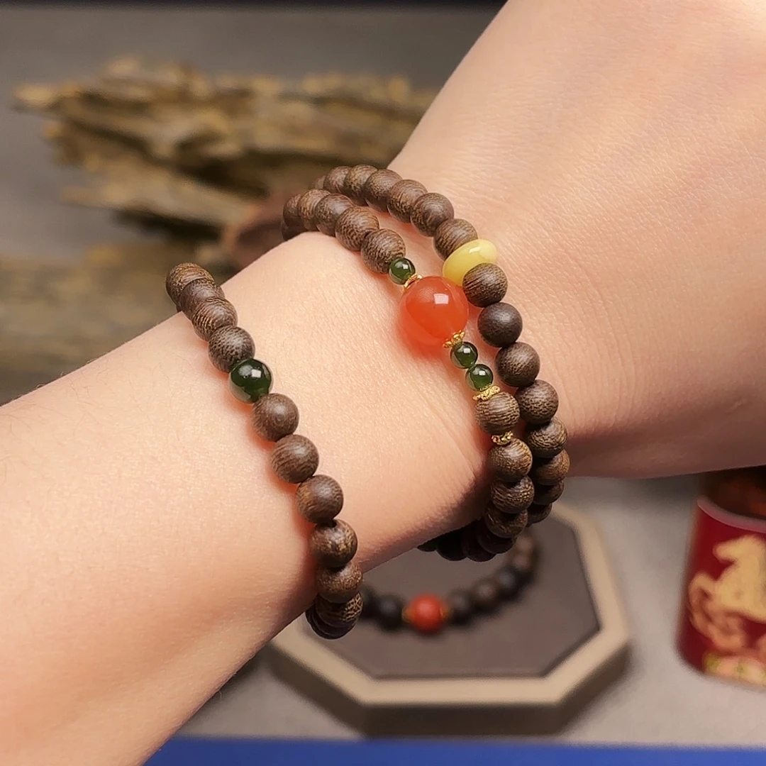 沉香手串越南芽庄紫棋楠虫漏0.6设计