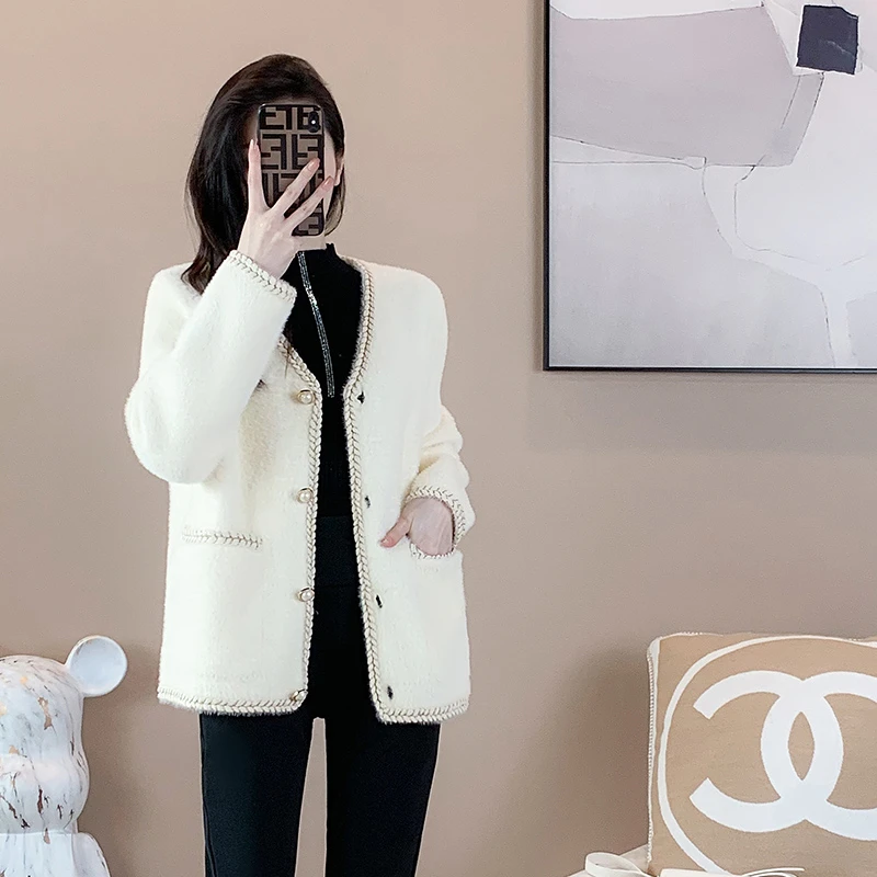 奢姿2024年冬季新款简约慵懒风大码女装胖妹妹气质休闲针织外套