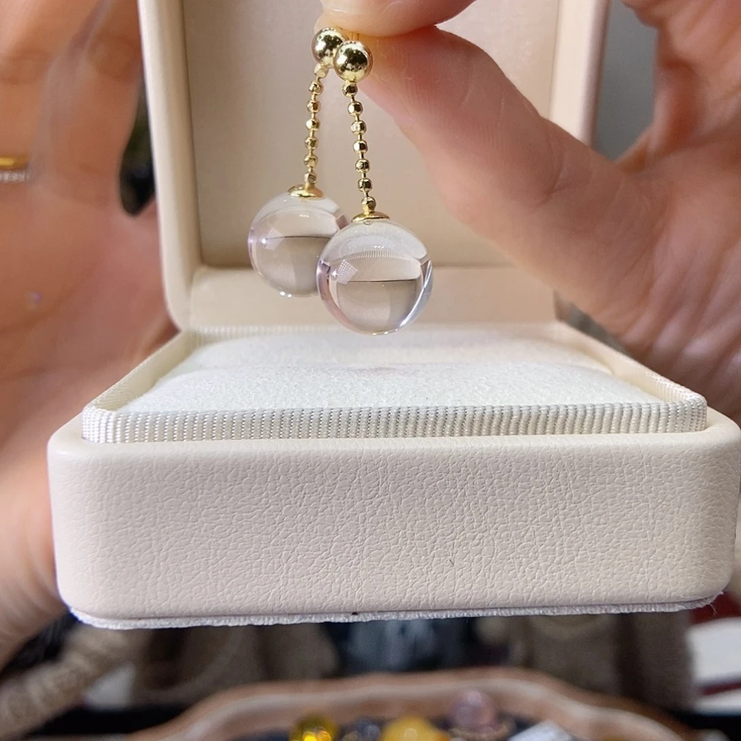 水晶耳饰银S925镶嵌圆珠耳坠