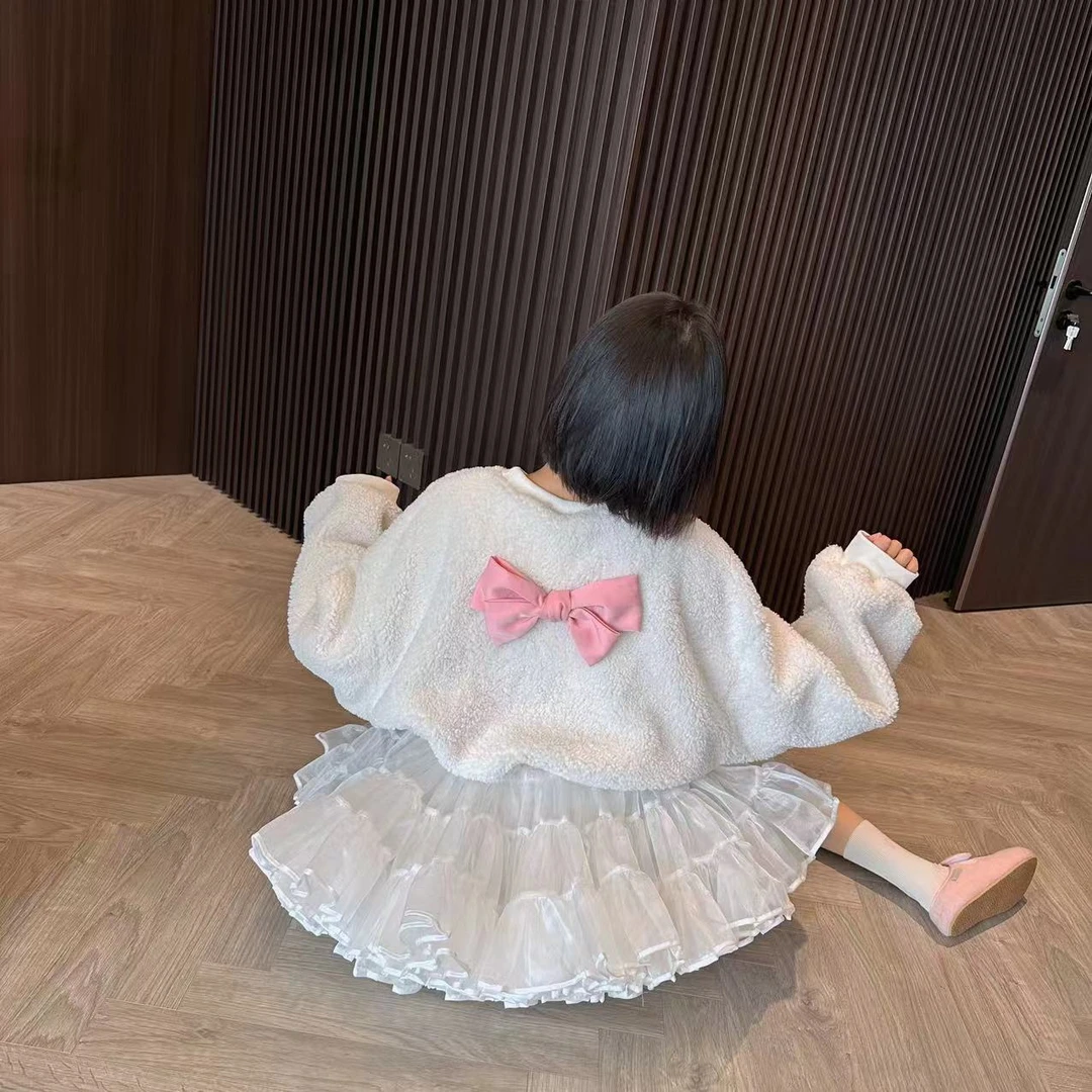 wyd小樱桃 粉色小猫 可爱毛茸茸后背蝴蝶结外套