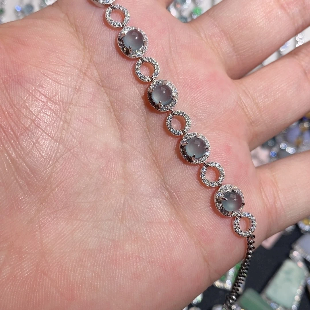 银S925镶嵌手链翡翠ju j o