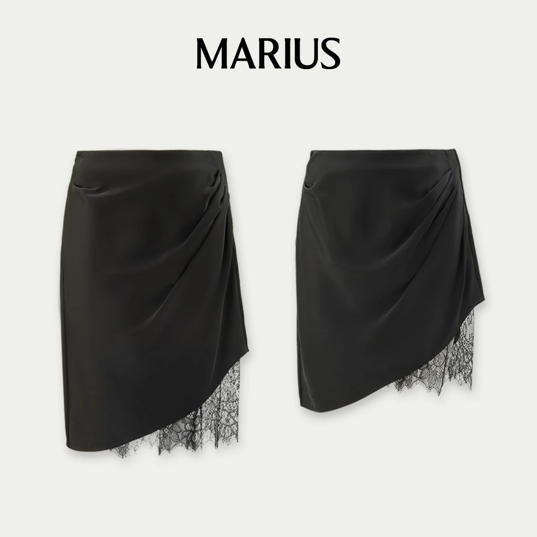 干爽丝光感垂感好微弹蕾丝拼接半裙女士欧若风穿搭