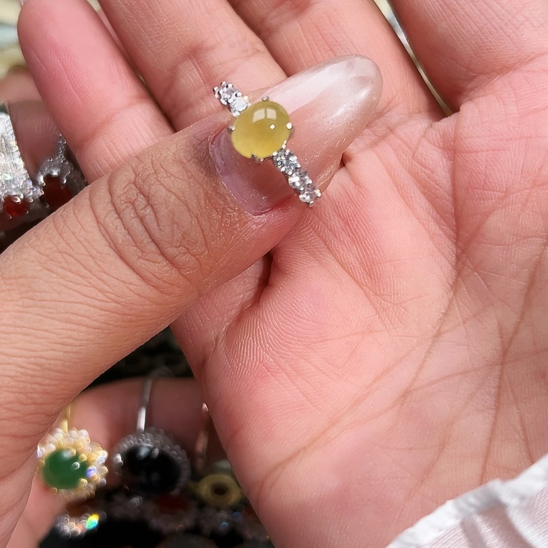翡翠银S925镶嵌戒指缅甸天然A货翡翠戒指