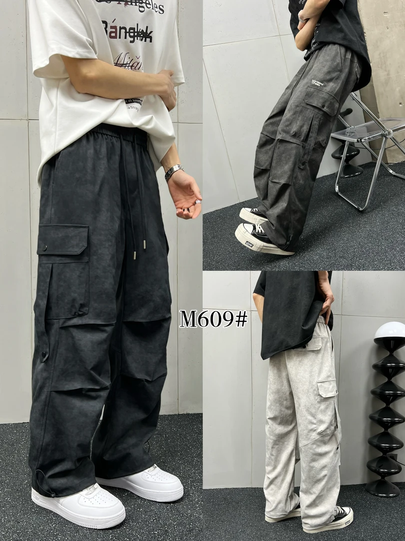 工装裤潮夏季长裤直筒裤休闲裤直筒宽松抽绳潮流美式裤子日系洋气