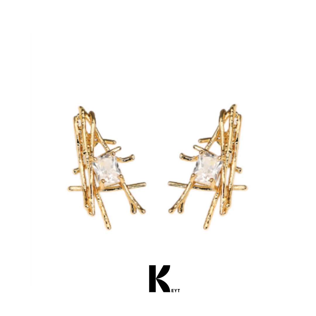 KEYT 铜合金合成锆石耳饰 金属锆石立体浮雕耳钉