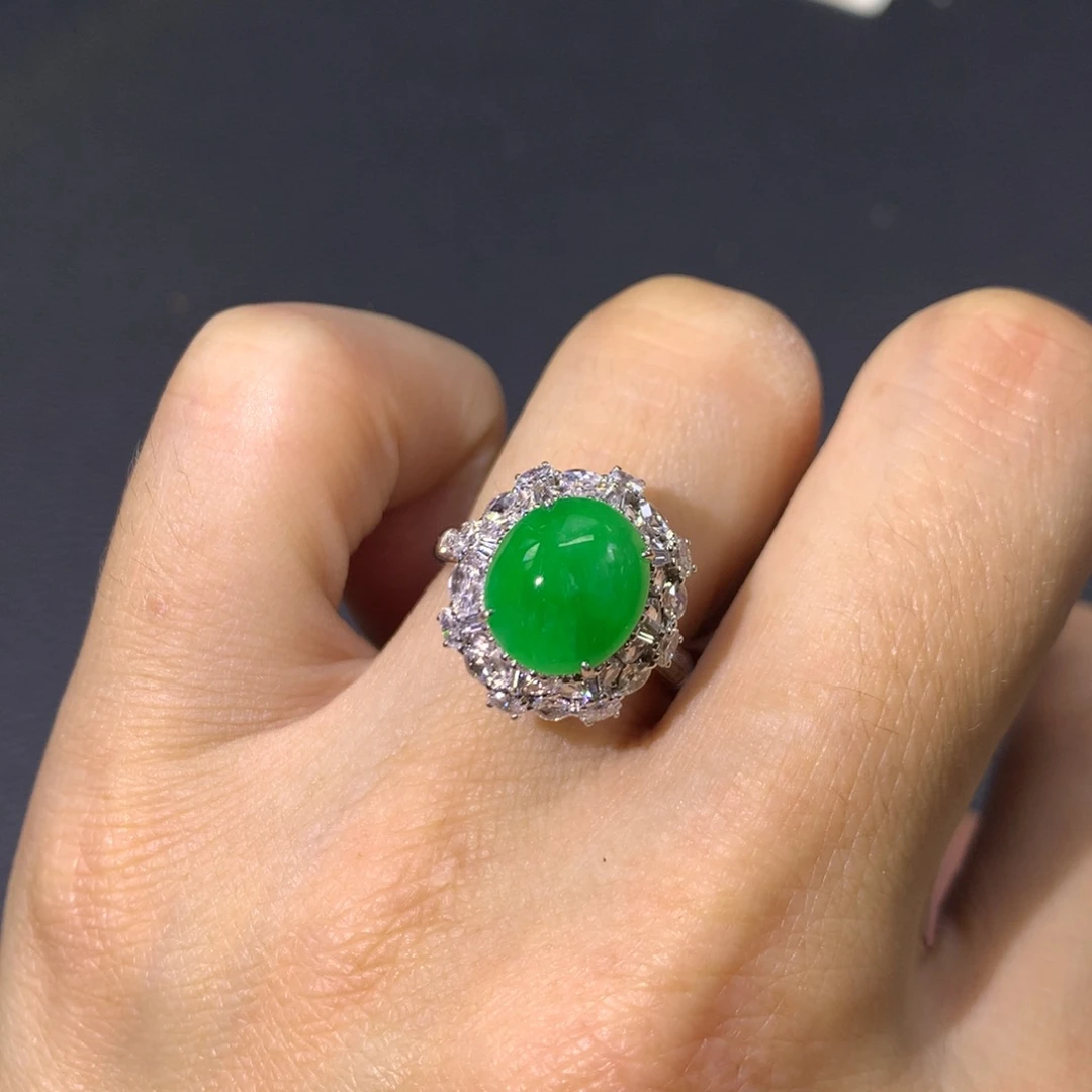 翡翠戒指18K金镶嵌简***啊两用款