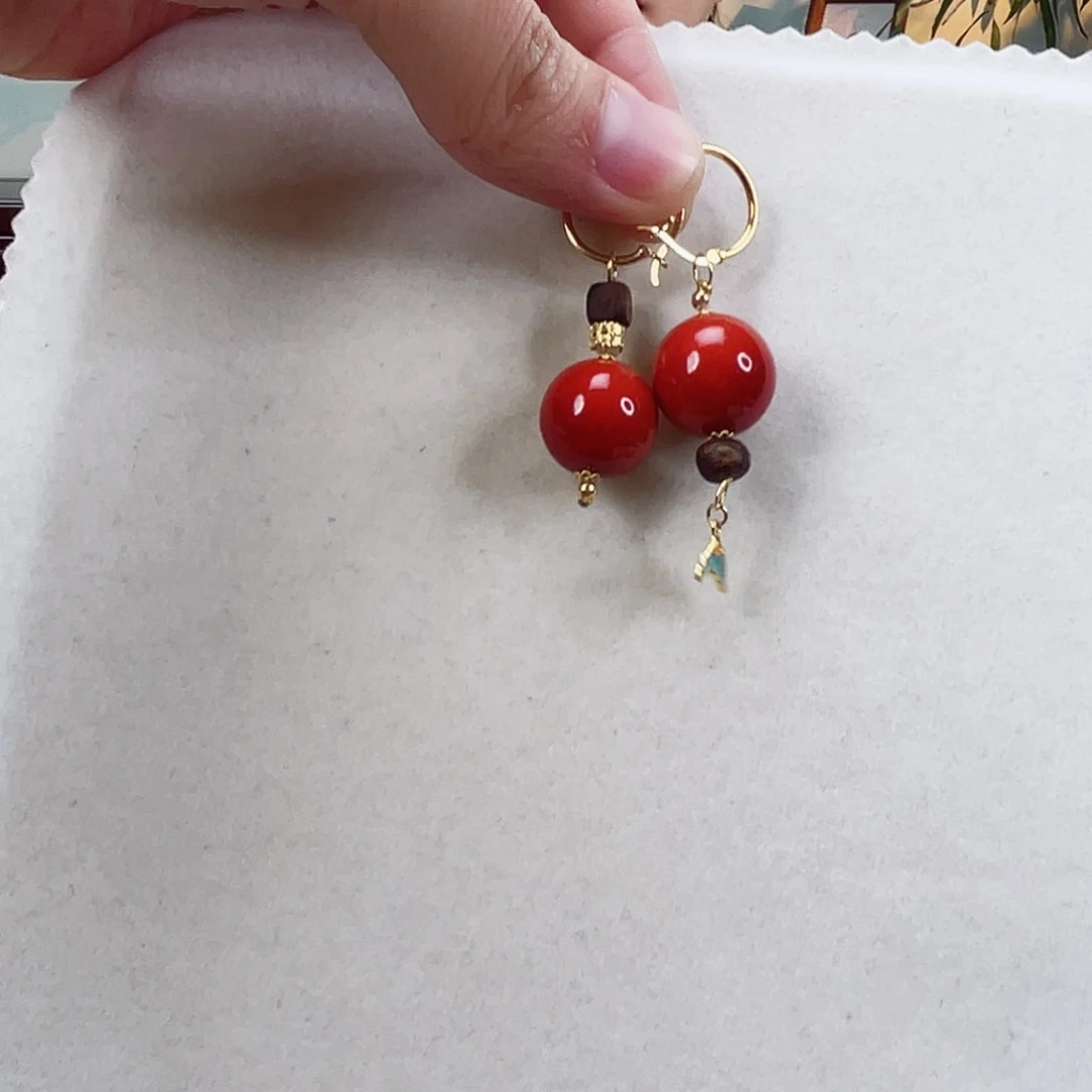 蜜蜡耳饰18K金镶嵌蜜蜡