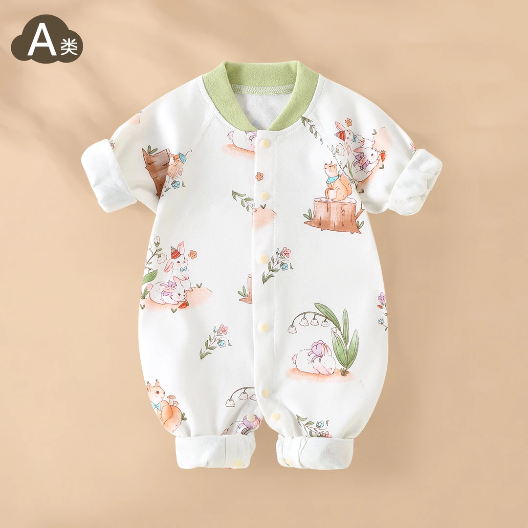 婴儿春装纯棉连体衣春秋季长袖哈衣新生儿爬爬服超萌男女宝宝衣服