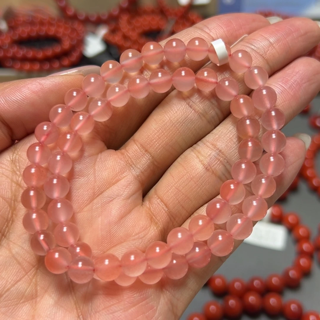 未镶嵌手串南红玛瑙 冰粉双圈 约6.8mm 福利