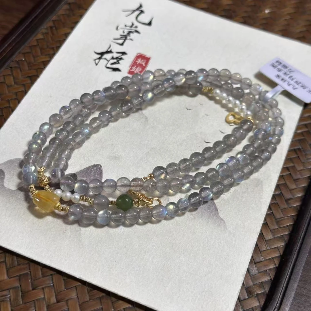 【孤品125】天然月光石灰月光万能项链约5mm—多样性发其一