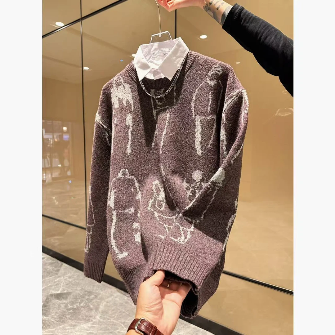 高街美式潮流时尚冬季柔软保暖情侣同款慵懒风长袖针织衫毛衣