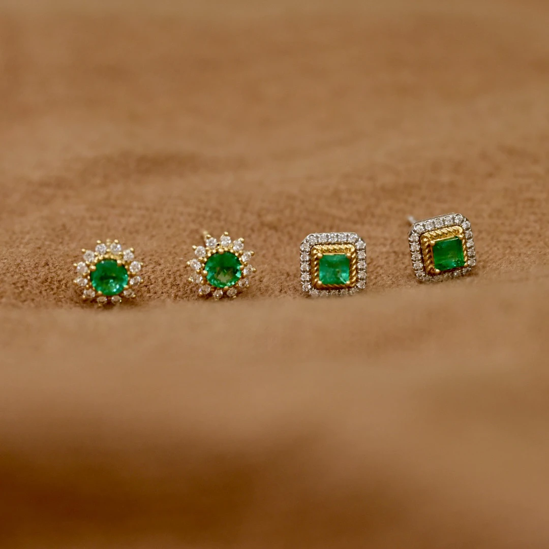 【JSZ】18k金天然祖母绿耳钉，高级感十足的小轻奢气质款