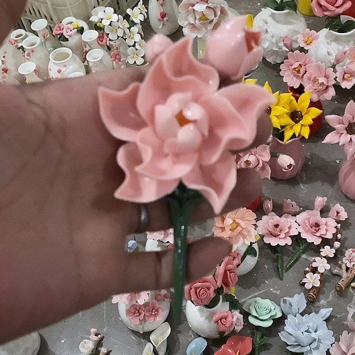 瓷片纯手工陶瓷花摆件瑕