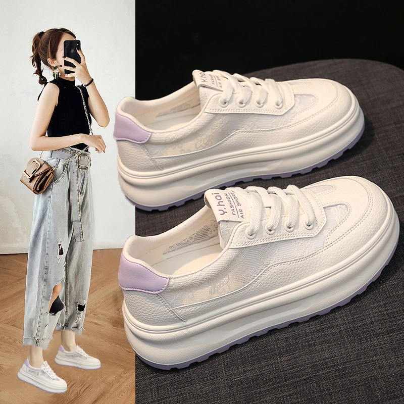 Y.HAI时尚休闲鞋女鞋夏季板鞋透气网面小白鞋休闲鞋厚底百搭韩版