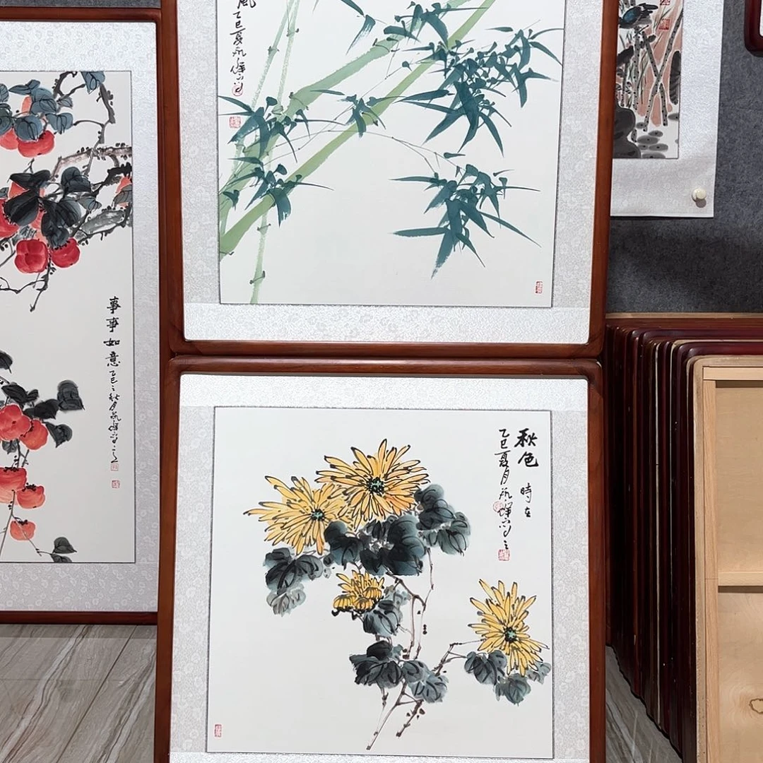 国画书画作品带框63×63