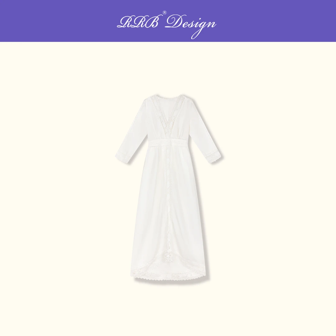 RRB Design「璀璨工坊」法式优雅V领蕾丝镂空连衣裙气质长裙