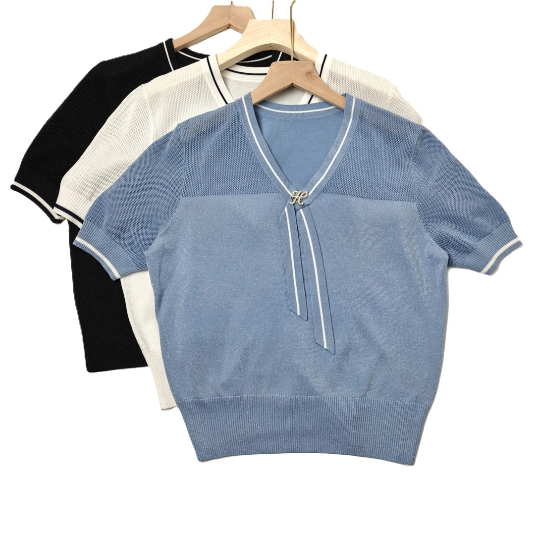 【亮丝飘带】天丝+桑蚕丝夏季薄款V领针织衫