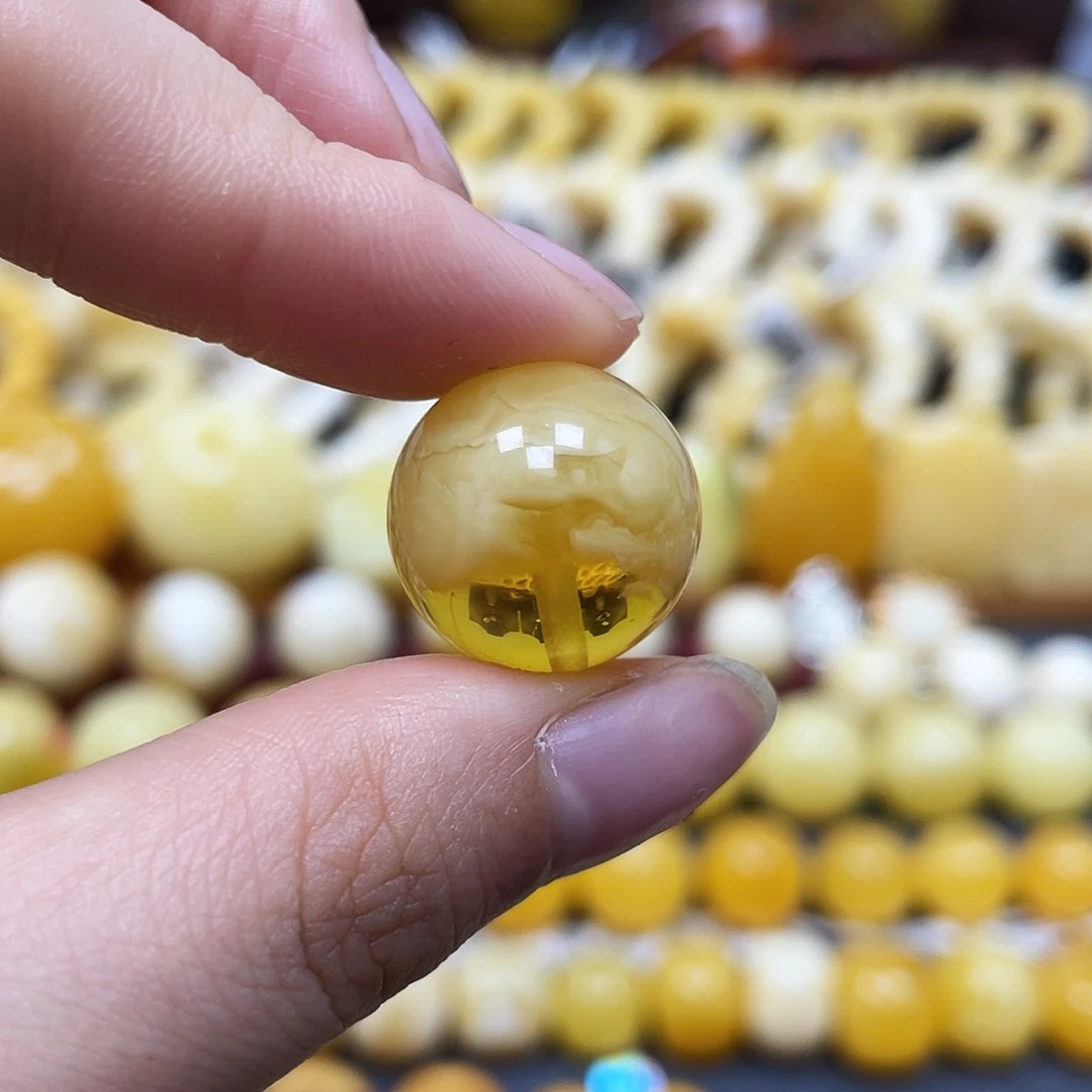 未镶嵌蜜蜡裸石圆珠17.3mm金沙