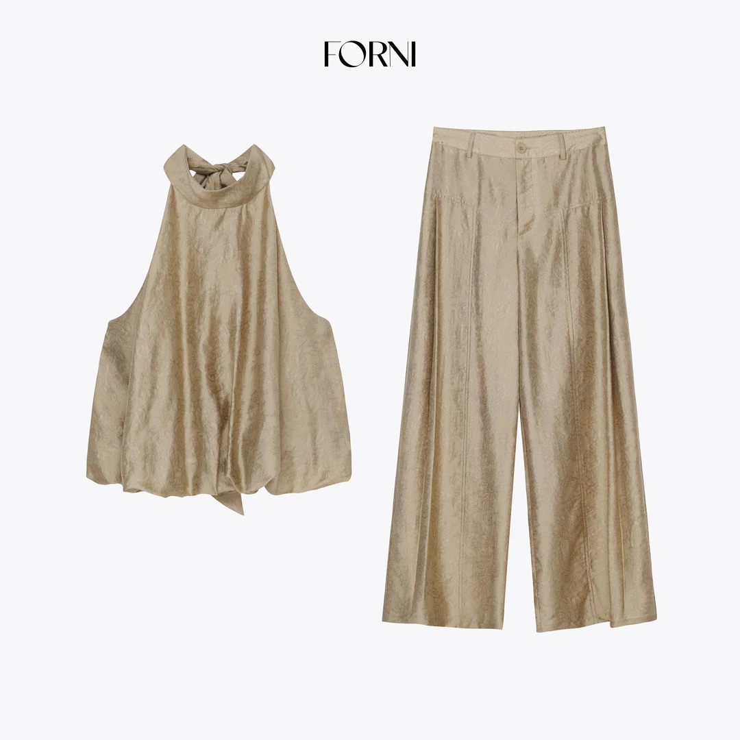 FORNI 熔金套装 高智炒色肌理无袖挂脖上衣/短裤/长裤三件套