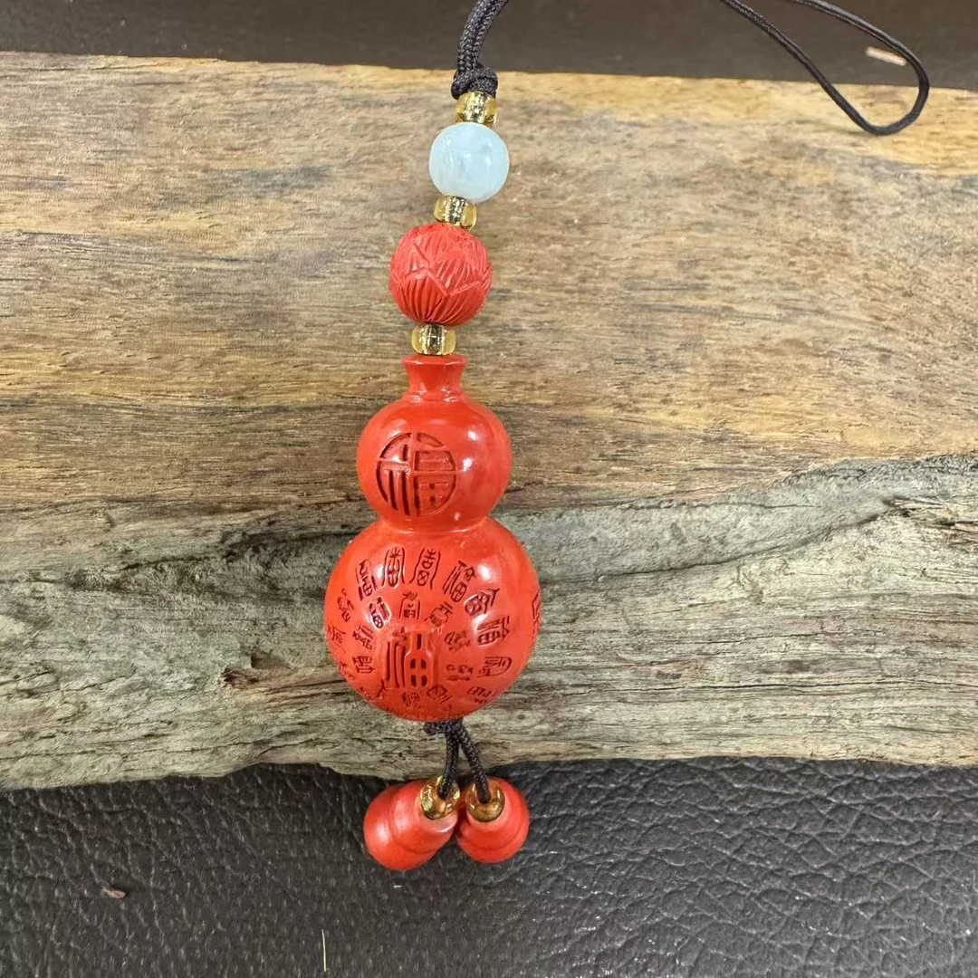 含辰砂工艺品0124-05朱砂万字福葫芦手机挂13.9g  25*15mm