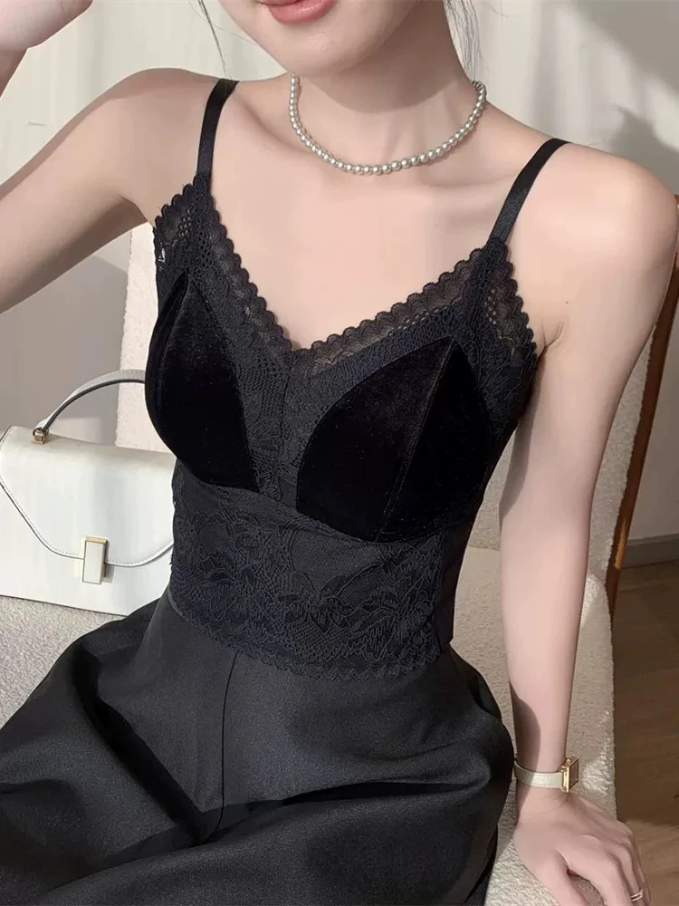 金丝绒胸垫一体弹力美背内搭简约v领背心上衣