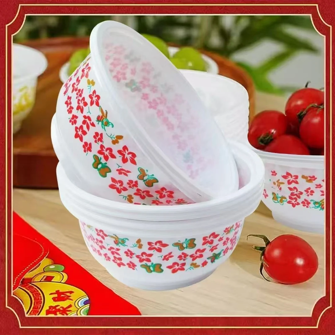 【抢！红花套】一次性碗套装加厚食品级塑料圆形加硬餐具家用红花碗