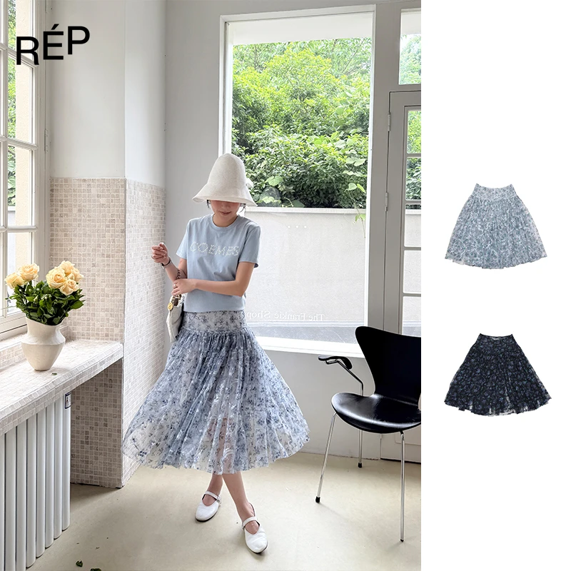 REP-COEMES设计师蓝色/藏青蓝大裙摆碎花半裙 25MAY PACKAGE