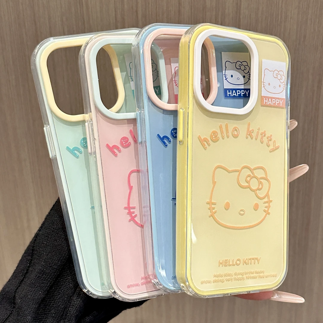 雅天立ins线条KT猫适用iPhone16苹果手机壳13可爱12三合一果冻壳