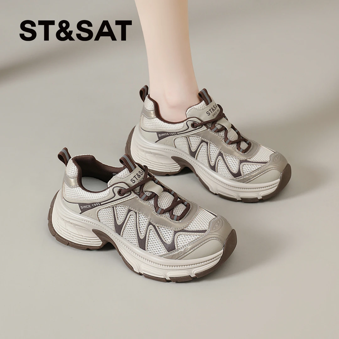 星期六复古老爹鞋女2025秋季新款厚底休闲运动鞋网面透气女鞋跑鞋