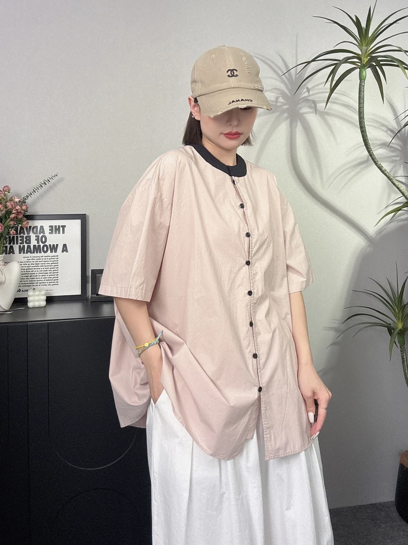 婉倾（拼色领）简约小衫百搭遮肉显瘦