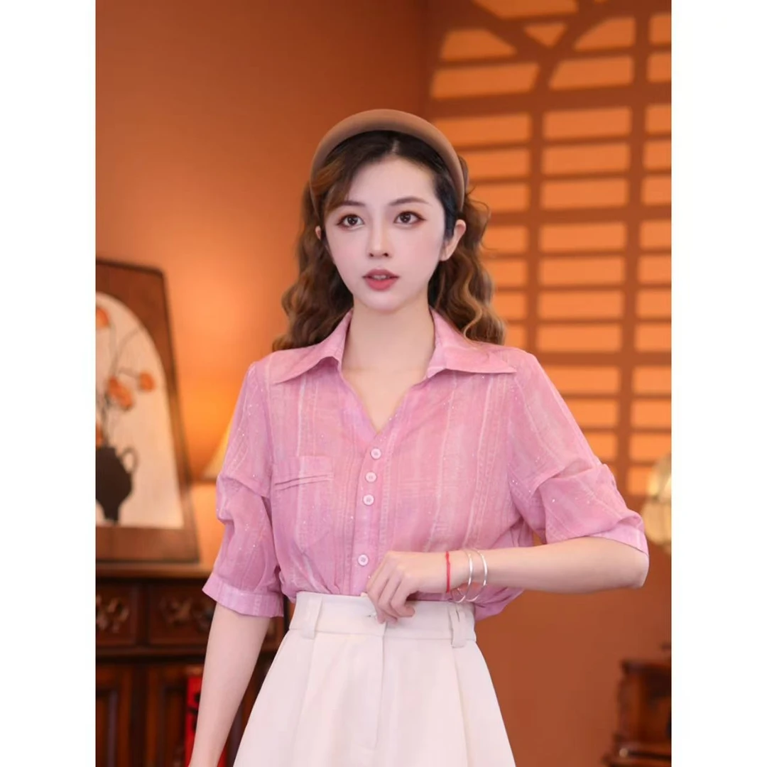 乐乐【曼陀香粉】港味复古时尚气质短袖上衣02187