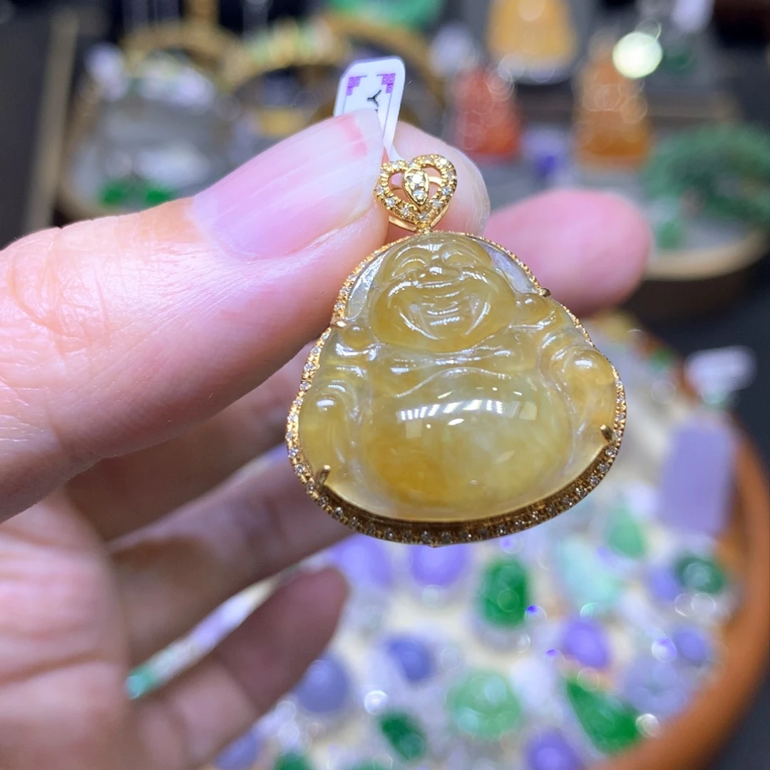 翡翠18K金镶嵌颈饰翡翠吊坠项链