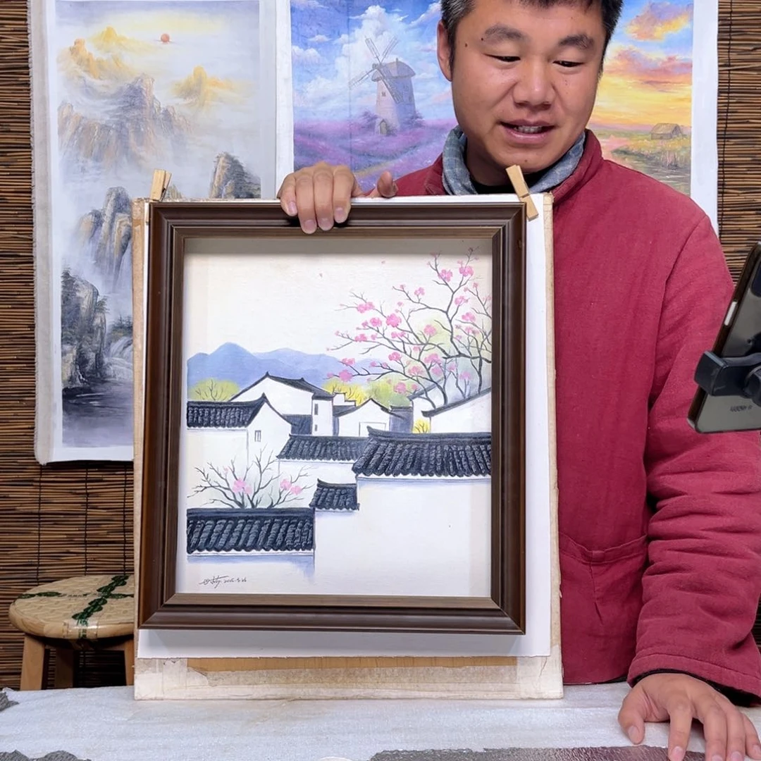 油画行路人小院绘画作品竞拍成功
