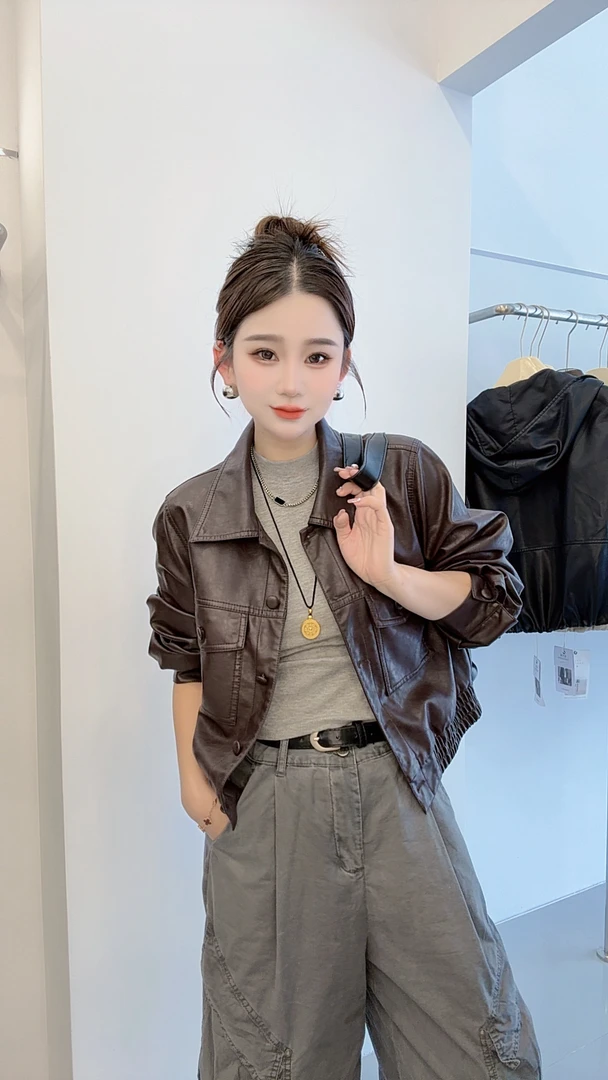 A【宋轶同款】油蜡皮植鞣皮衣外套高雅轻奢秋季新款