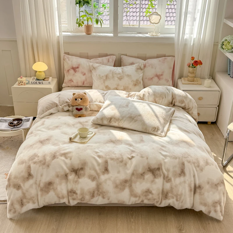双面绒高克重全加厚仿雪貂绒牛奶绒四件套双面加绒扎染床上四件套