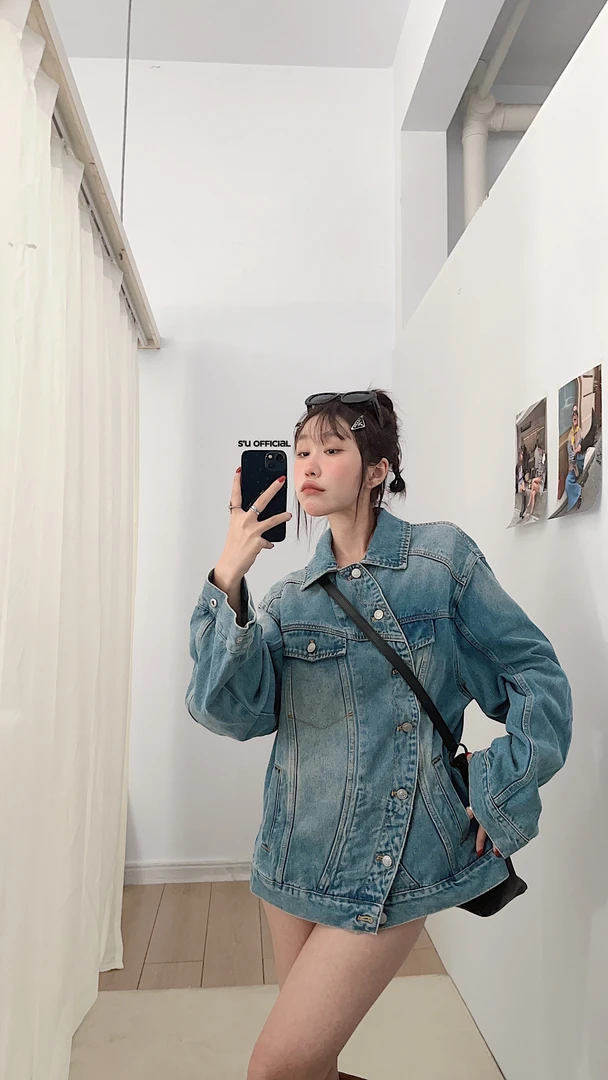 超帅气！斜扣设计感宽松牛仔服