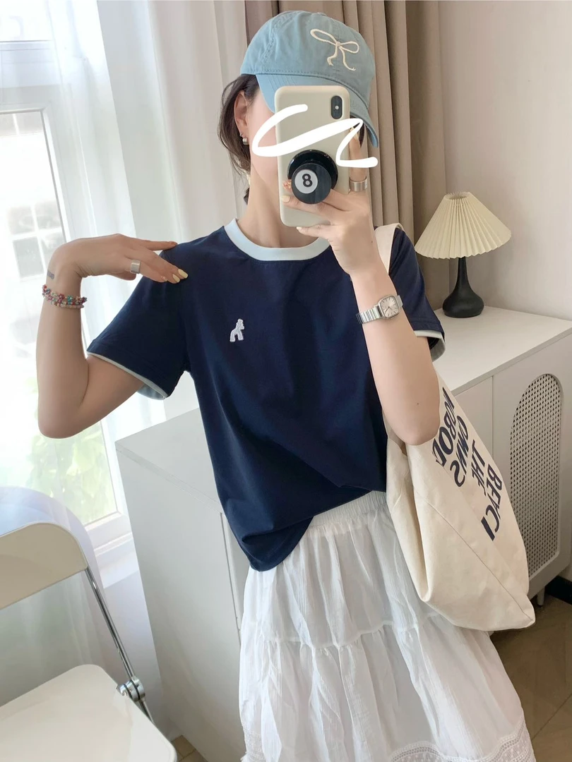 程程甄选 哈吉犬撞色雪花棉简约百搭短袖8256