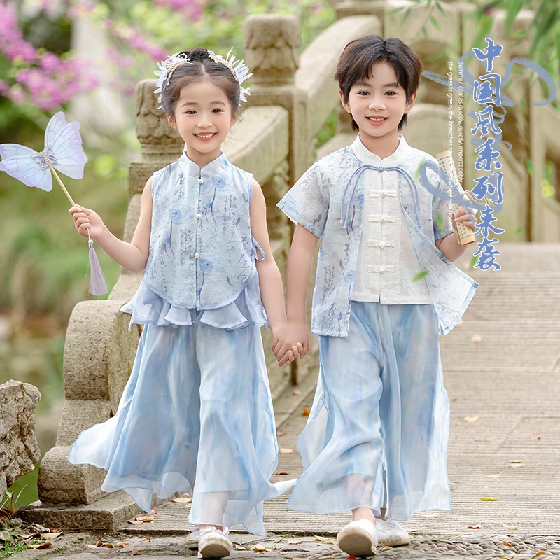 男童汉服女童唐装新中式2025新款古风夏幼儿园儿童民族演出服中秋
