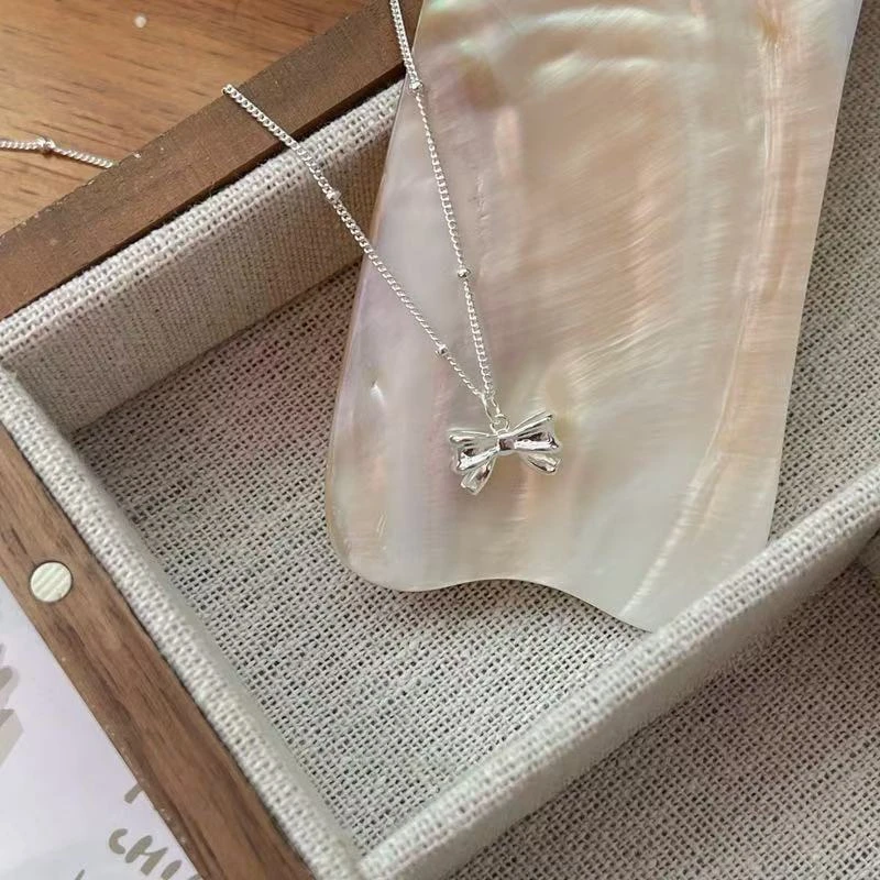 坠链均925银 蝴蝶结s925纯银项链锁骨链