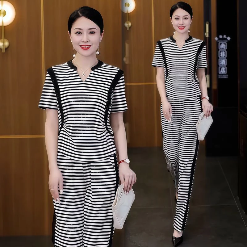 轻职风通勤极简风简约通勤休闲风慵懒风时尚条纹套装
