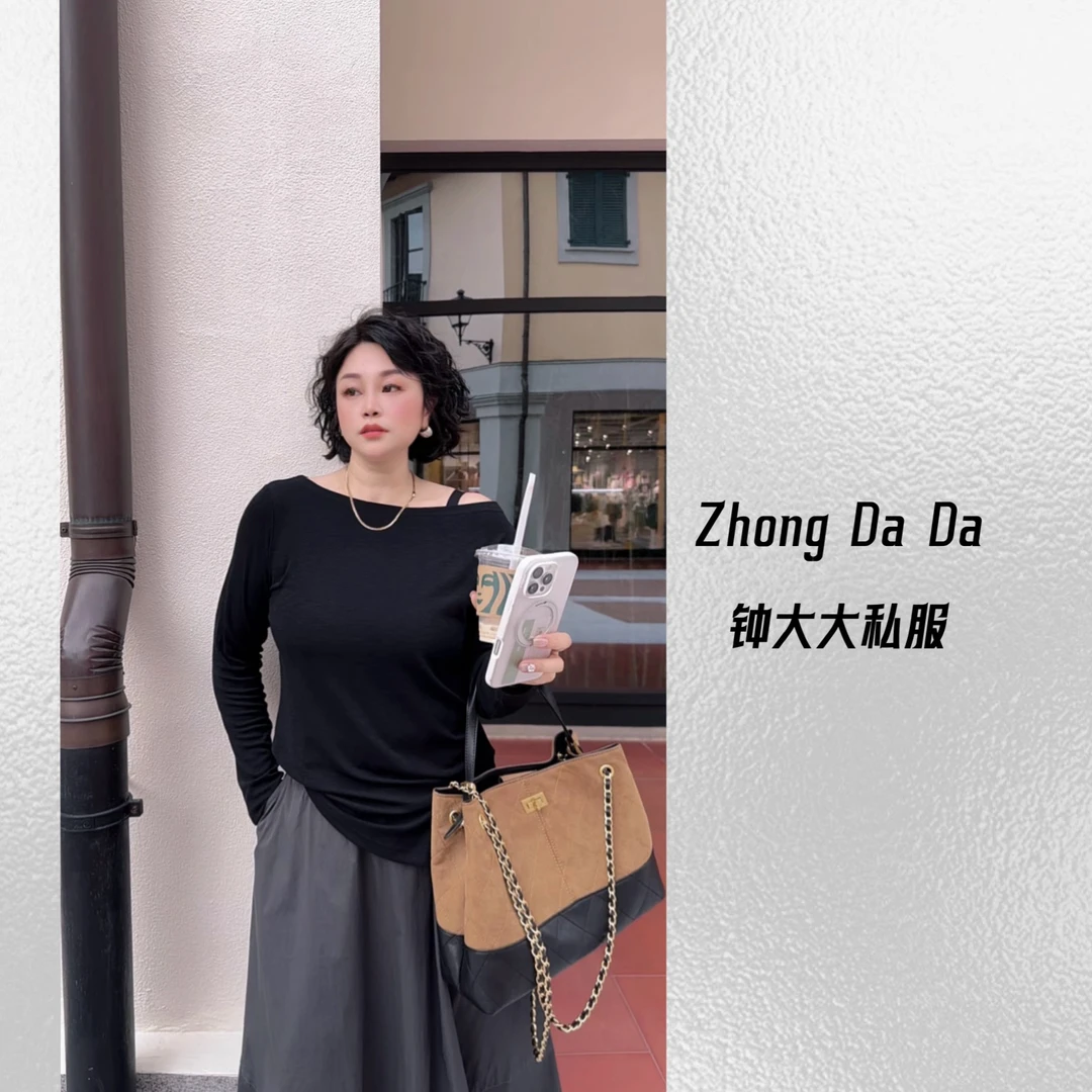 ZHONG大大【】一字肩长袖T恤秋季设计斜肩舒适弹力打底衫上衣931*
