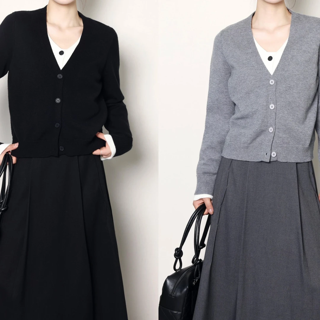 QC杨杨【昂多奏曲】微胖大码女装早秋气质假两件毛针织衫ZY312K29