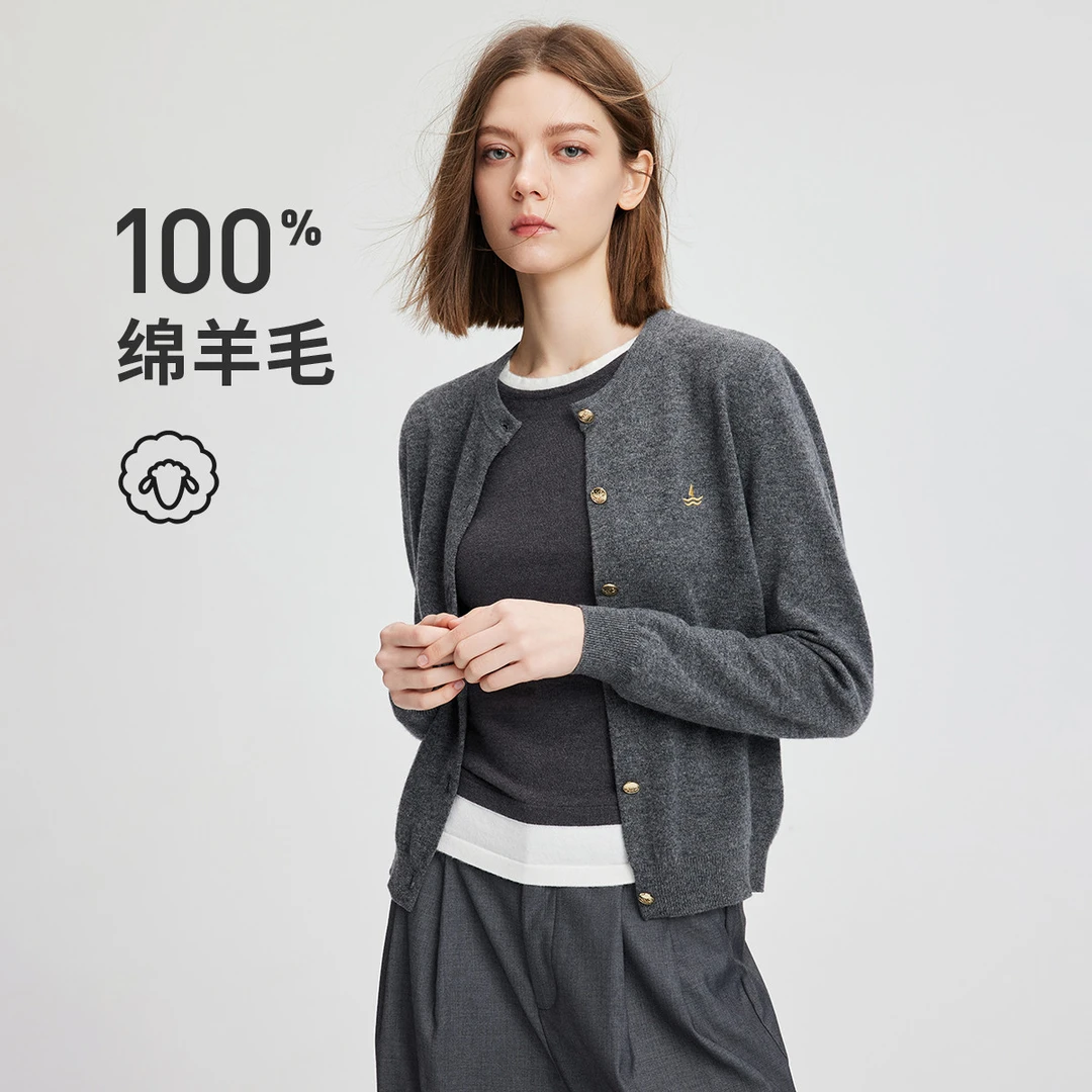 [丝光纯羊毛]navigare意大利小帆船圆领针织开衫女士软糯羊毛衫