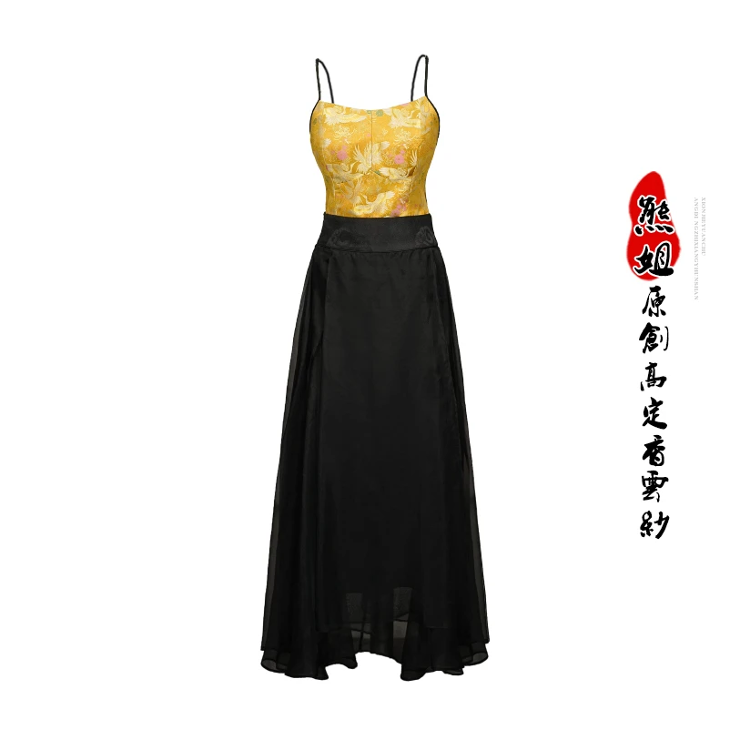 【流纱】大摆国风香云纱黑色百搭双层纱裙半身时尚53380001夏季高腰