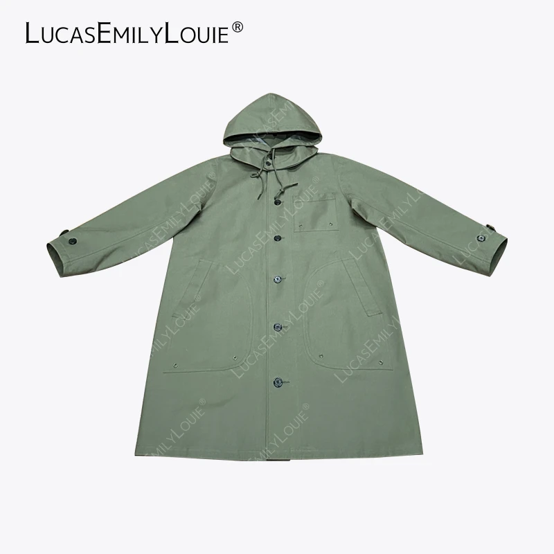 LUCASEMILYLOUIE 美式复古工装风宽松休闲连帽风衣外套2410922