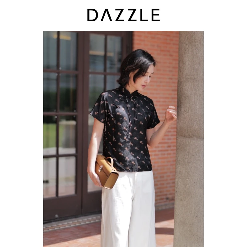 DAZZLE 地素小上衣2025年夏季新款黑色短款新中式小上衣2J2D336