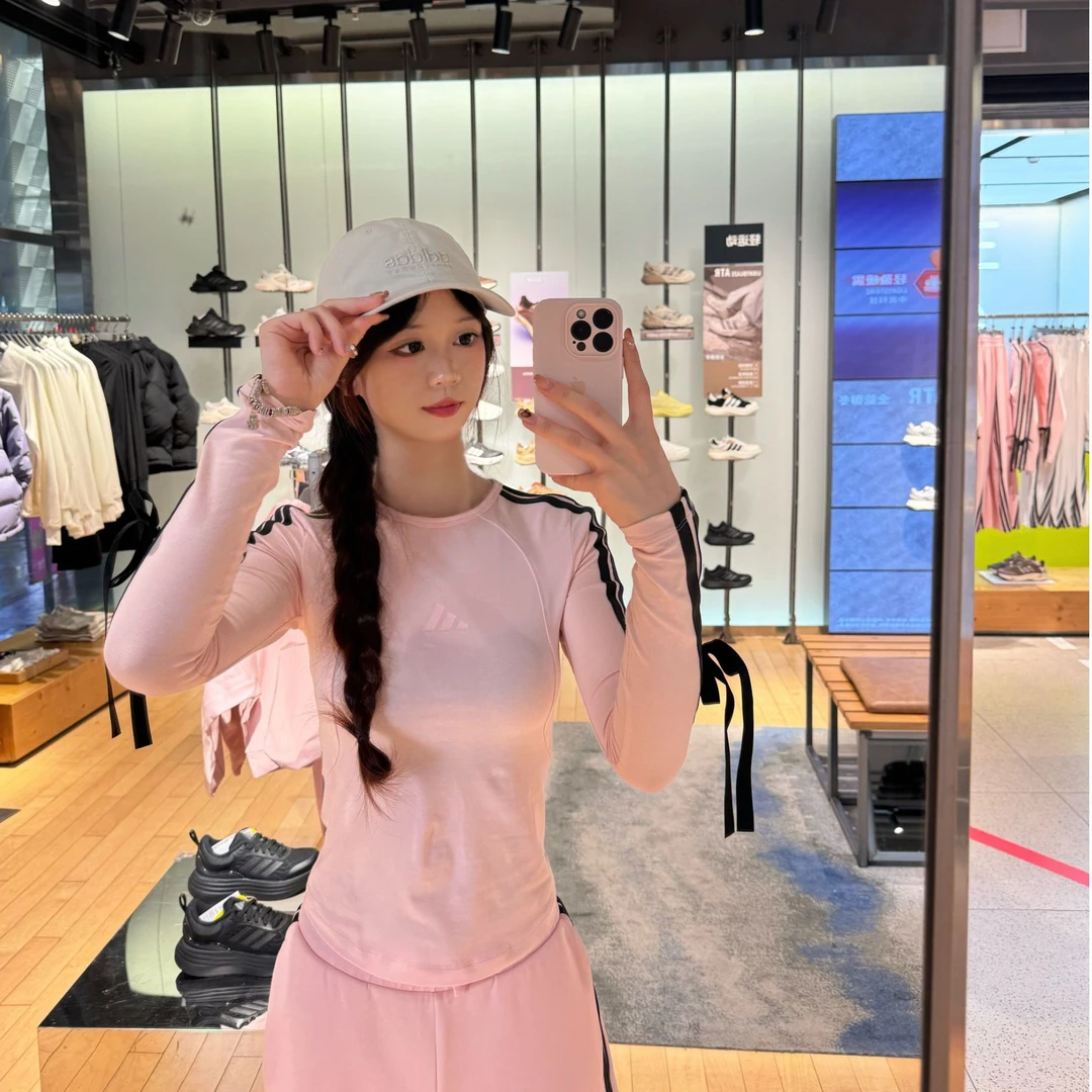 adidas 三新款秋季经典条纹长袖 可拆卸蝴蝶结长袖T KG3860