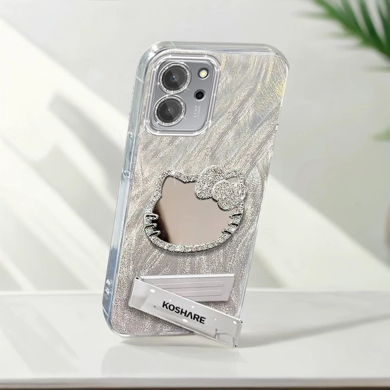 自带镜头膜华为荣耀80SE手机壳镶钻kt猫镜子GIA-AN80全包Honor80s