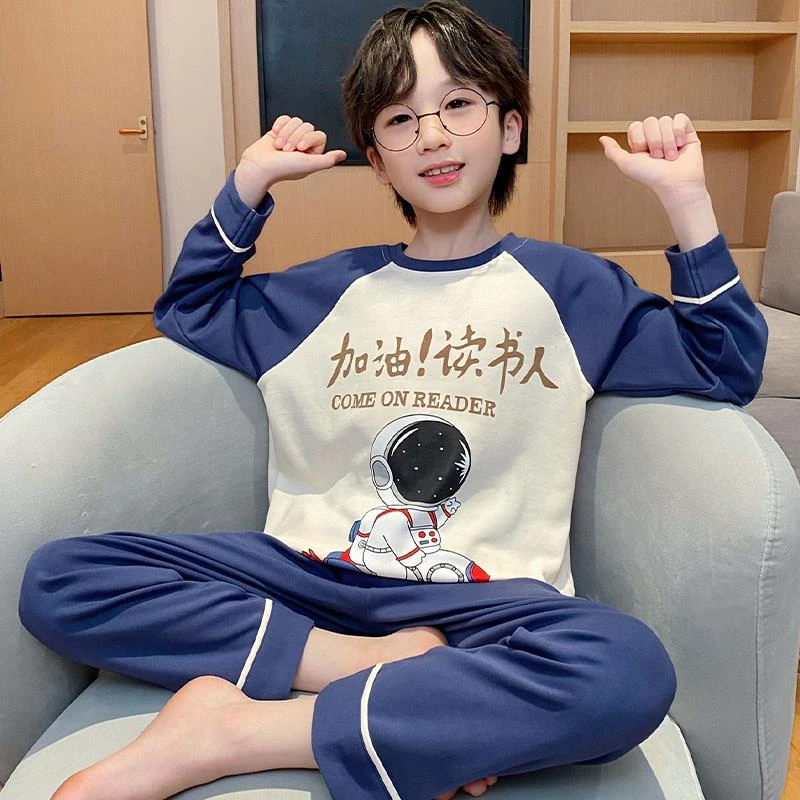 新款中大童睡衣男孩春秋潮款长袖儿童男童青少年女孩女童家居服